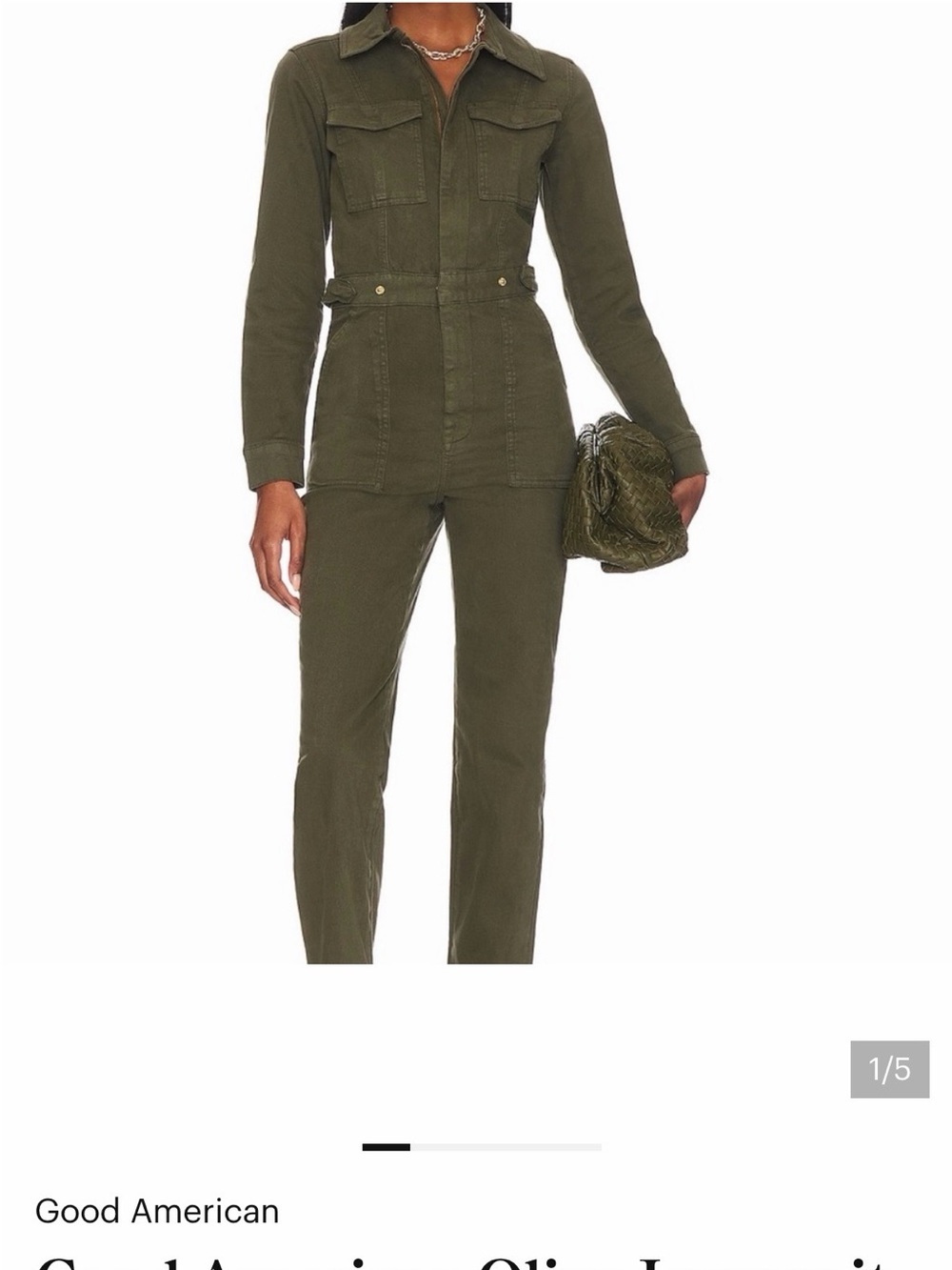 Good American Olive Utility Jumpsuit with Chest Pockets
